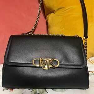 Michael Kors Black Shoulder Bag with Gold Accents
